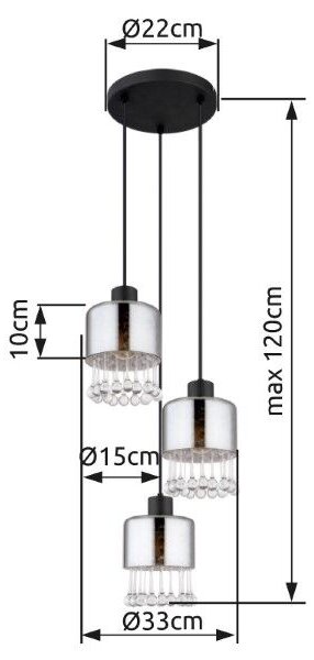 GLOBO 15884-3H HENDRY závěsné svítidlo D330mm 3xE27 matná černá, kouřová