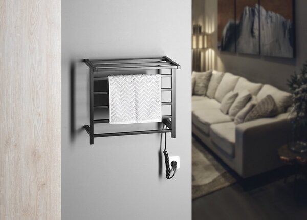 Sapho Sapho, ELZOR Elektrický sušák ručníků 500x470mm, 60W, černá matná, EB510