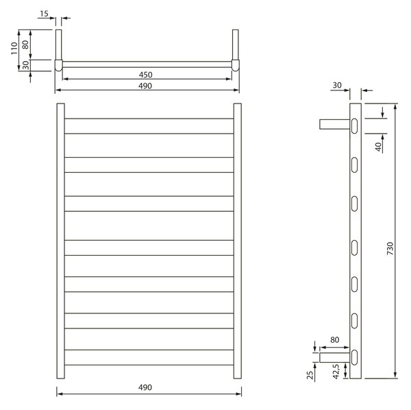 Sapho Sapho, ELIAS elektrický sušák ručníků 490x730x110mm, 105W, černá matná, EB550