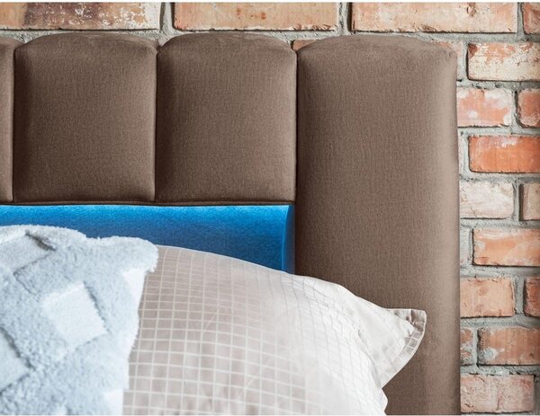 Světle hnědá čalouněná dvoulůžková postel s úložným prostorem s roštem 180x200 cm Lamica – ELTAP