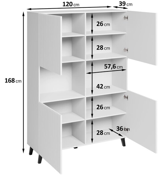 VYSOKÁ KOMODA, bílá, 120/172/39 cm Livetastic - Online Only komody, Online Only