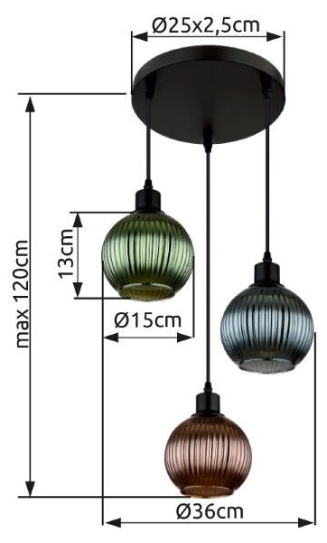 GLOBO 15638-3 ZUMBA závěsné svítidlo D360mm 3xE27 černá, vícebarevná
