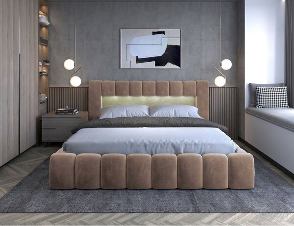 Světle hnědá čalouněná dvoulůžková postel s úložným prostorem s roštem 180x200 cm Lamica – ELTAP