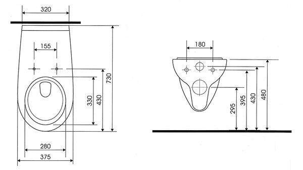 Sapho Sapho, HANDICAP WC závěsné prodloužené, Rimless, 37,5x73cm, bílá, K670-002