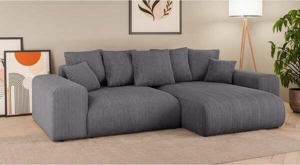 Šedá manšestrová rozkládací rohová pohovka s úložným prostorem (variabilní roh) Luma – Ropez