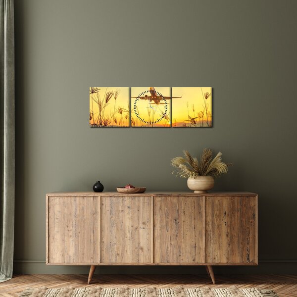 Obraz vzlétajícího letadla (s hodinami) (90x30 cm)