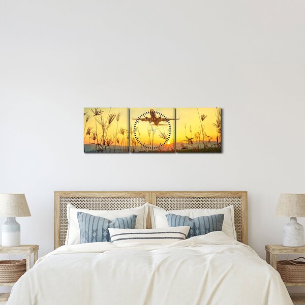 Obraz vzlétajícího letadla (s hodinami) (90x30 cm)