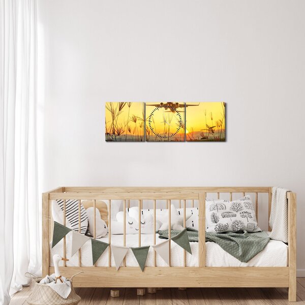 Obraz vzlétajícího letadla (s hodinami) (90x30 cm)