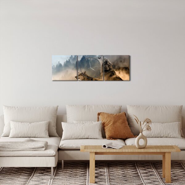 Obraz - vlci vyjící na měsíc (s hodinami) (90x30 cm)