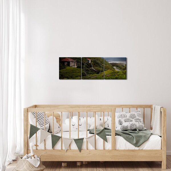 Obraz krajiny s měsícem (s hodinami) (90x30 cm)