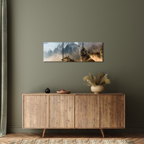 Obraz - vlci vyjící na měsíc (s hodinami) (90x30 cm)