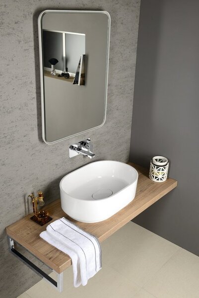 Sapho Sapho, FLOAT LED podsvícené zaoblené zrcadlo v rámu 500x700mm, bílá, 22571
