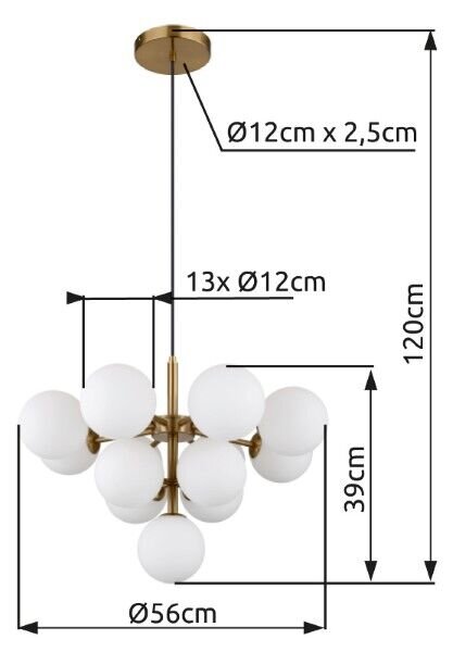 GLOBO 56143-13G GRAPPY závěsné svítidlo D560mm 13xG9 zlatá, bílá