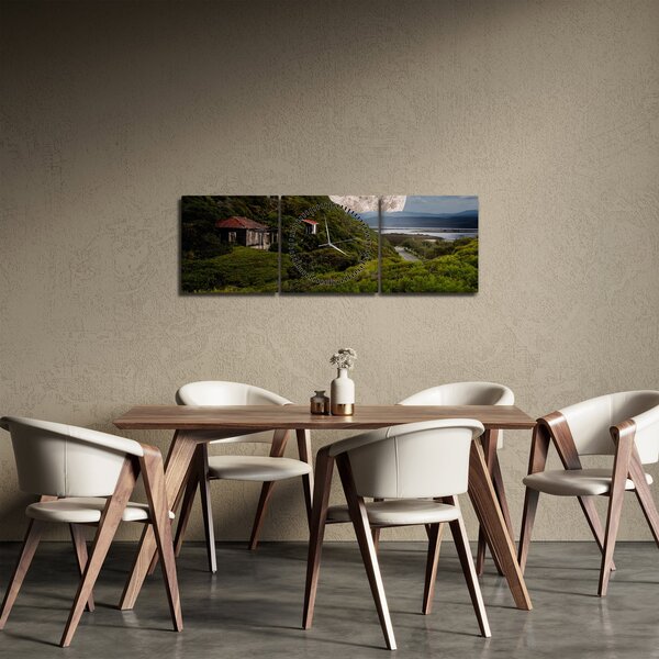Obraz krajiny s měsícem (s hodinami) (90x30 cm)