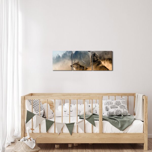 Obraz - vlci vyjící na měsíc (s hodinami) (90x30 cm)