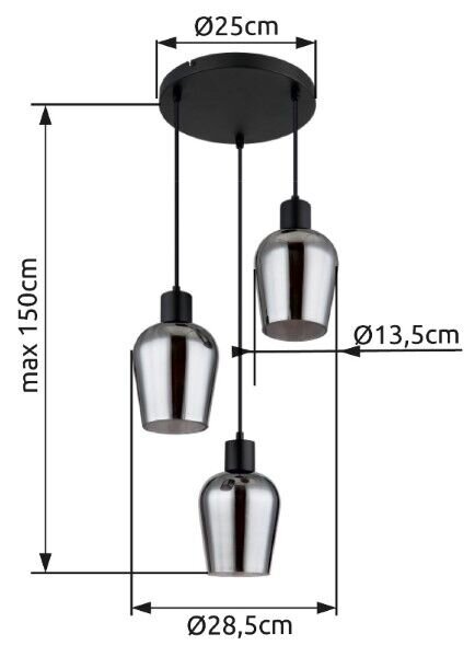 GLOBO 15627-3 RYAN závěsné svítidlo D285mm 3xE27 černá, kouřová