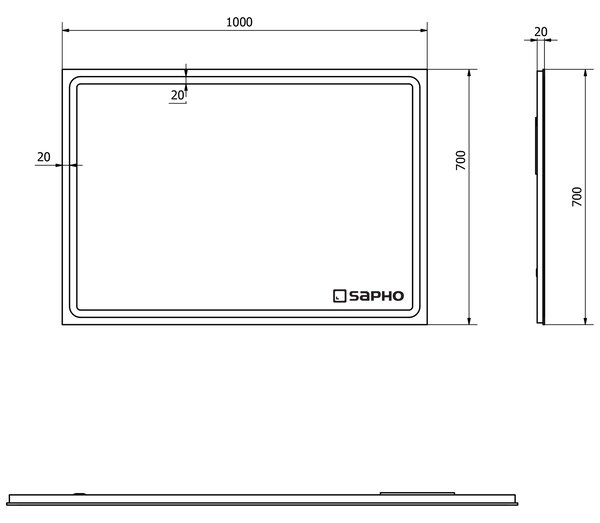 Sapho Sapho, GEMINI LED podsvícené zrcadlo 1000x700mm, GM100