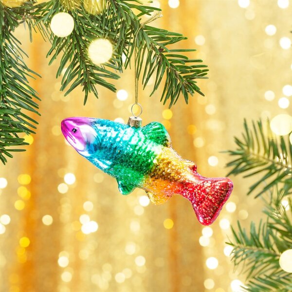 Skleněná ručně vyrobená vánoční ozdoba 7 cm Rainbow Trout – Sass & Belle