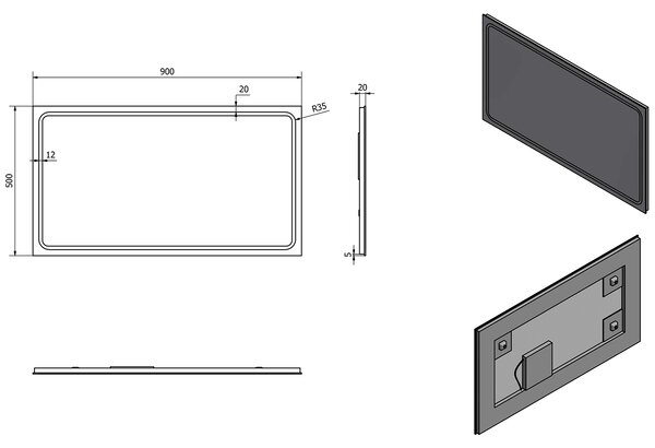 Sapho Sapho, GEMINI LED podsvícené zrcadlo 900x500mm, GM090