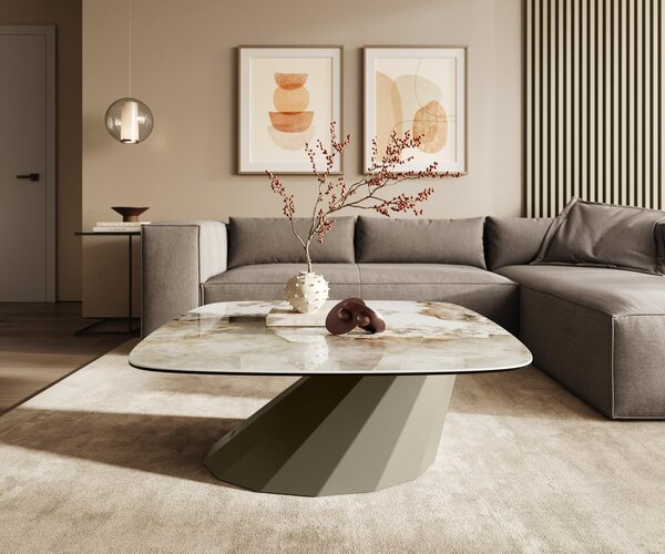 DELIFE Konferenční stolek Edge Boot 90x90 cm keramika Minas Melange Parabi kov titanová barva