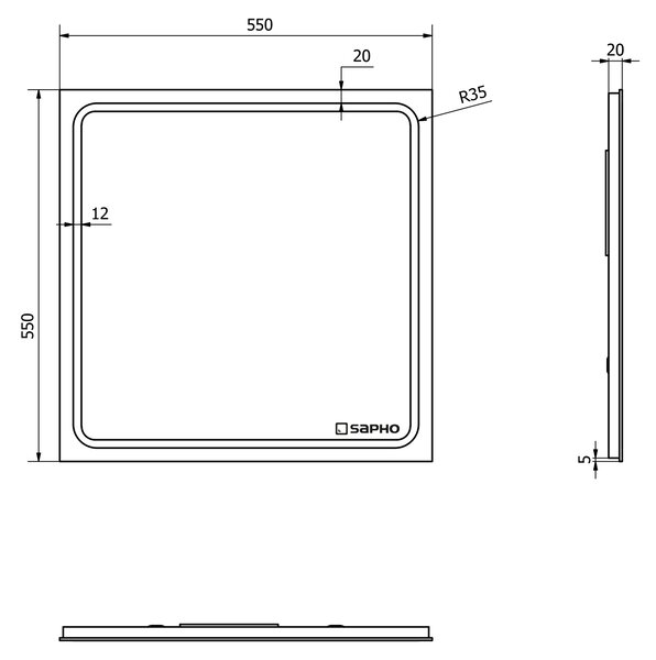 Sapho Sapho, Zrcadlo GEMINI s LED osvětlením 55x55cm, GM055