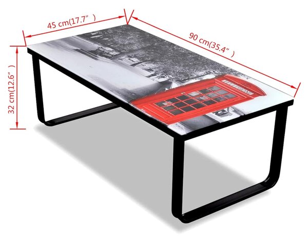 Skleněný konferenční stolek s potiskem, motiv telefonní budky 241176