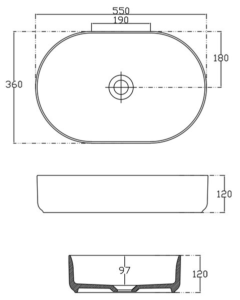 Isvea INFINITY OVAL keramické umyvadlo na desku, 55x36cm, antracit