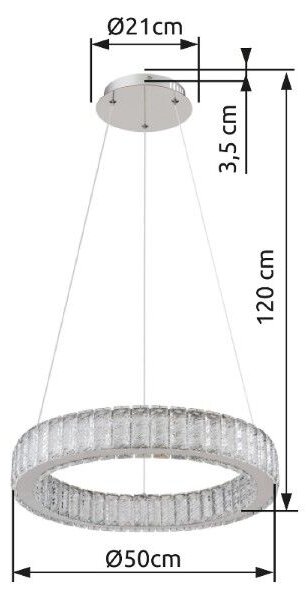 GLOBO 67162-50 MUCKY závěsné svítidlo D500mm LED 50W/2995lm 2700-6000K chromová, průhledná, dálkový ovladač