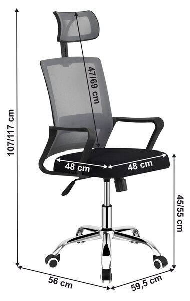 Ergonomická kancelářská židle TIVON - šedá síťovina