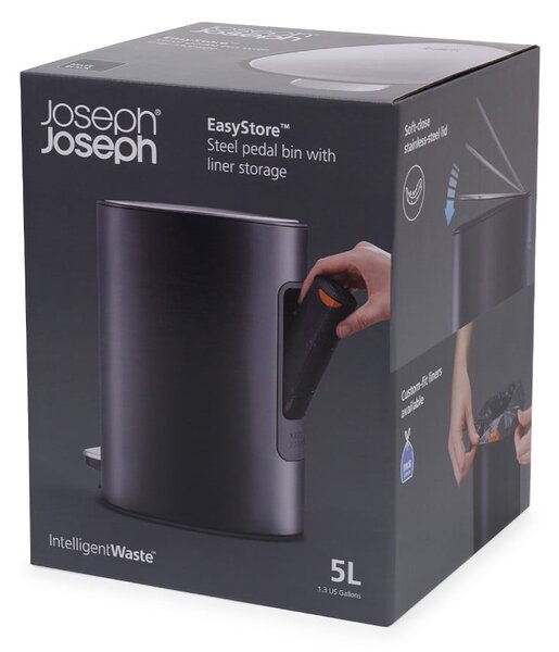 Matně černý nášlapný ocelový odpadkový koš 5 l EasyStore Luxe – Joseph Joseph