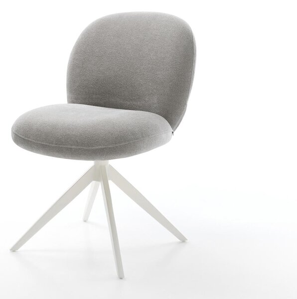 DELIFE Jídelní židle Nube-Flex strukturovaná látka Měkký šedá křížová podnož široká bílá 360° otočný houpací funkce taštičkové pružiny