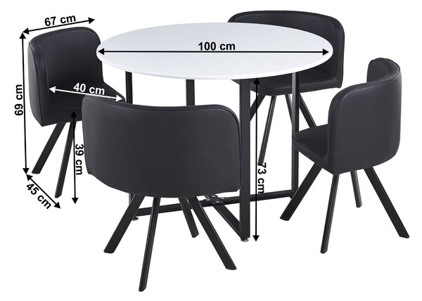 KONDELA Jídelní set 1+4, bílá/černá, BEVAN NEW