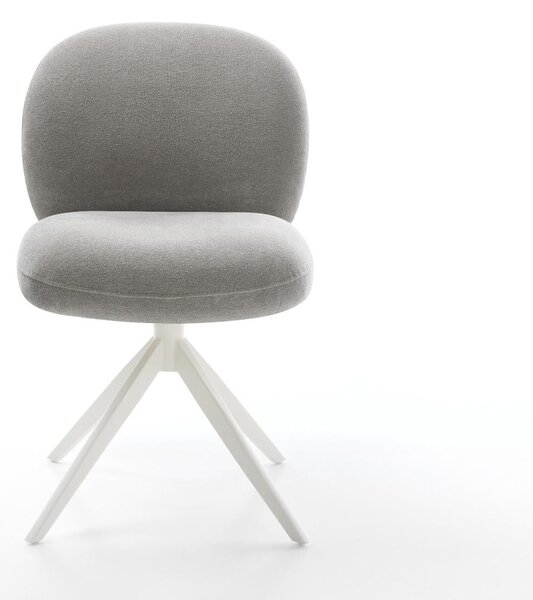 DELIFE Jídelní židle Nube-Flex strukturovaná látka Měkký šedá křížová podnož široká bílá 360° otočný houpací funkce taštičkové pružiny
