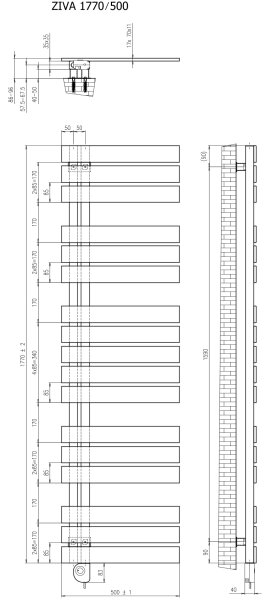 Vertaduro - Koupelnový radiátor s termostatem ZIVA 800W 177x50 cm černá