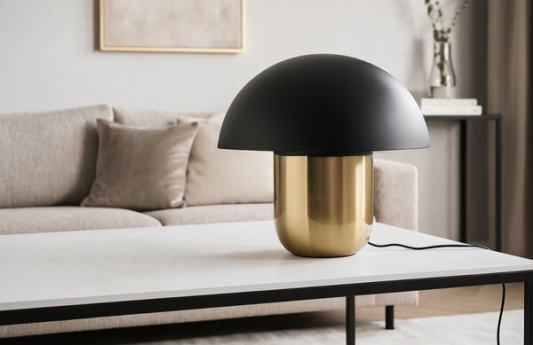 Černo zlatá kovová stolní lampa J-line Mushroom S