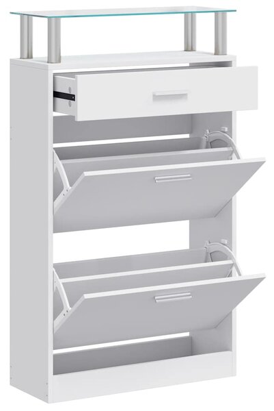 Botník se zásuvkou a horní skleněnou poličkou dřevo bílý 241244