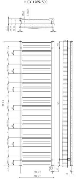 Vertaduro - Koupelnový radiátor s termostatem LUCY 800W 177x50 cm černá