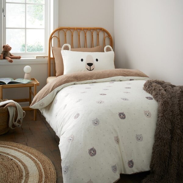 Hnědé/krémové dětské povlečení na dvoulůžko z mikroplyše 200x200 cm Cosy Bear – Catherine Lansfield