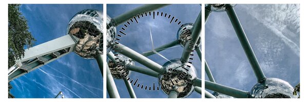 Obraz - atomium v Bruselu (s hodinami) (90x30 cm)