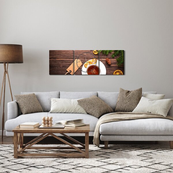 Obraz - hrníček s dekoracemi (s hodinami) (90x30 cm)