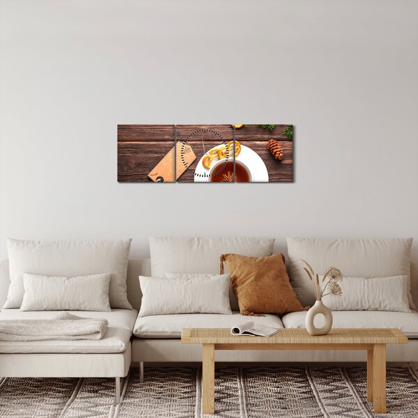Obraz - hrníček s dekoracemi (s hodinami) (90x30 cm)