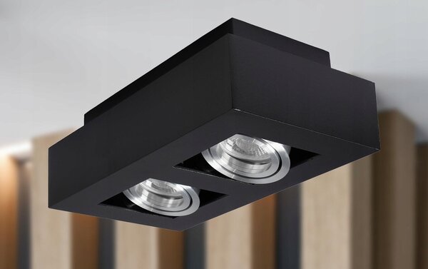 Černé přisazené bodové svítidlo 2× GU10, 250 × 140 mm