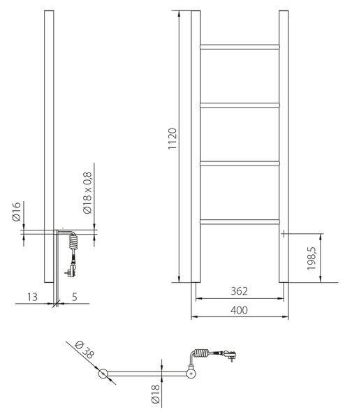 Sapho Sapho, KARBO Elektrický sušák ručníků, kulatý, 400x1120 mm, 87 W, černá, KB904