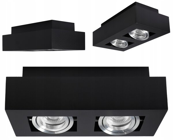 Černé přisazené bodové svítidlo 2× GU10, 250 × 140 mm