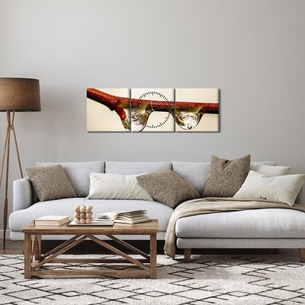 Obraz kapek na větvi (s hodinami) (90x30 cm)