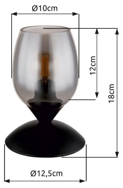 GLOBO 24007S KUWAITA dotyková stolní lampička V180mm 1xE14 černá, kouřová ON/OFF