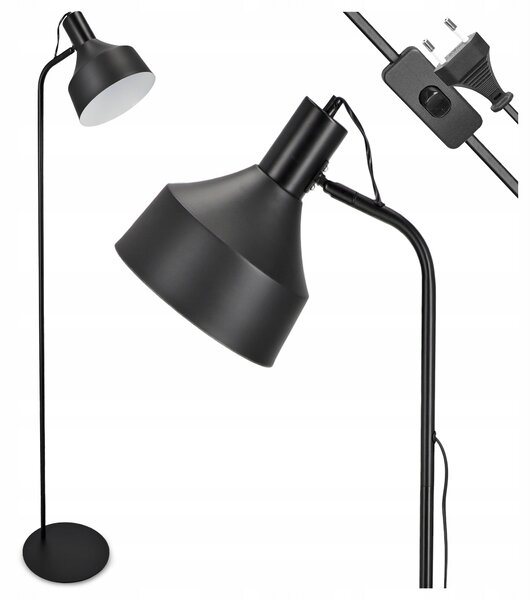 Černá stojací lampa E27, nastavitelná, výška 155 cm