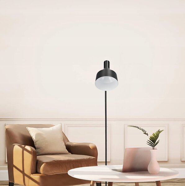 Černá stojací lampa E27, nastavitelná, výška 155 cm