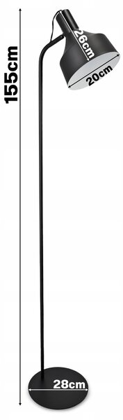 Černá stojací lampa E27, nastavitelná, výška 155 cm