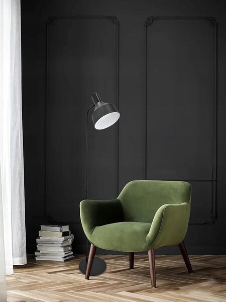 Černá stojací lampa E27, nastavitelná, výška 155 cm